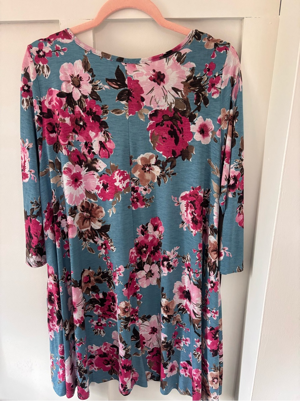 Blue Floral V‑Neck Swing Tunic Dress - Picture 4 of 4